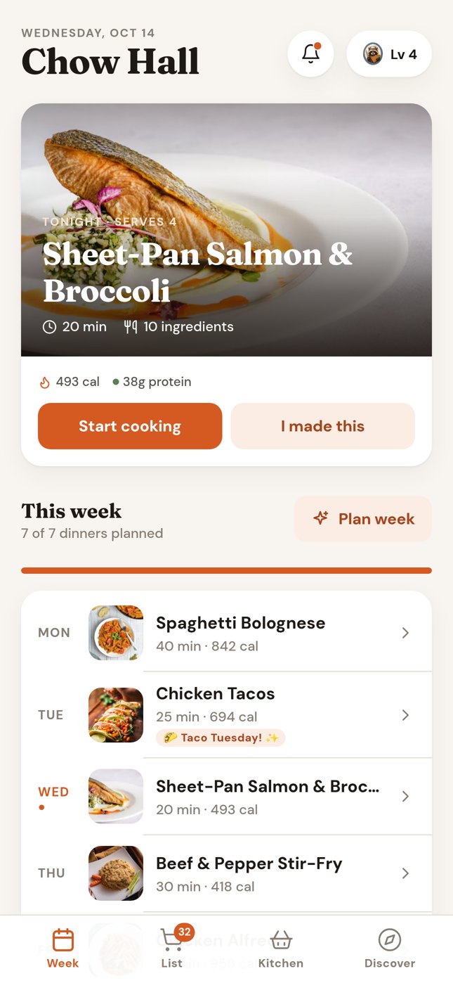 Chow Hall week plan